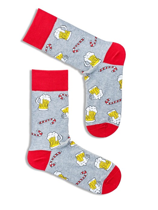 Men's Christmas Beer & Candy canes pattern socks 1290.005