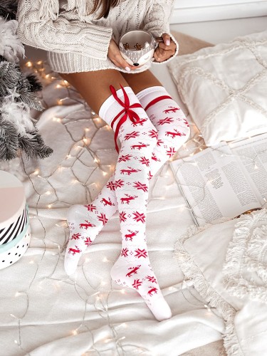 Cotton Christmas pattern over-the-knee socks with a... 2