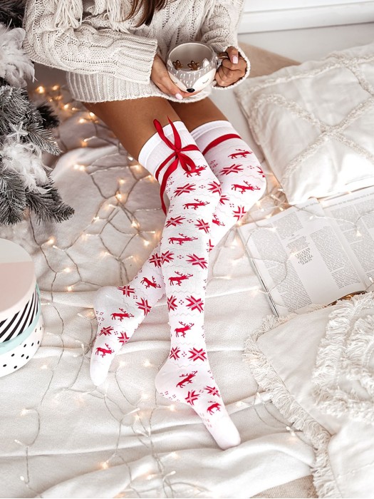 Cotton Christmas pattern over-the-knee socks with a ribbon 1139.000