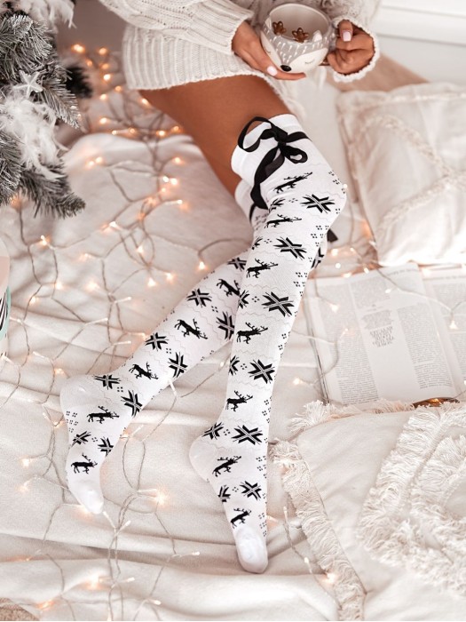 Cotton Christmas pattern over-the-knee socks with a ribbon 1139.000