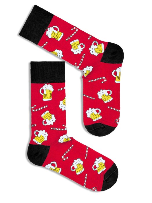 Men's Christmas Beer & Candy canes pattern socks 1290.005