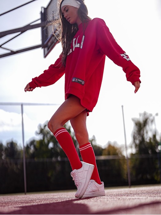 Women's Cotton knee socks with a striped welt 0248.004