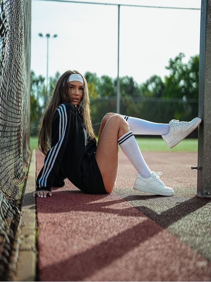 Women's Cotton knee socks with a striped welt...