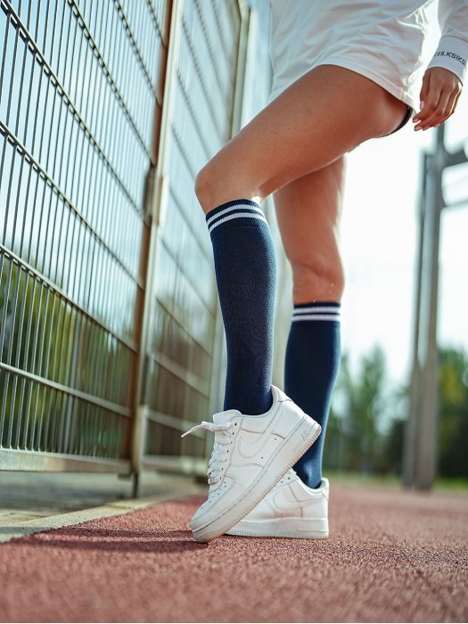 Women's Cotton knee socks with a striped welt 0248.004