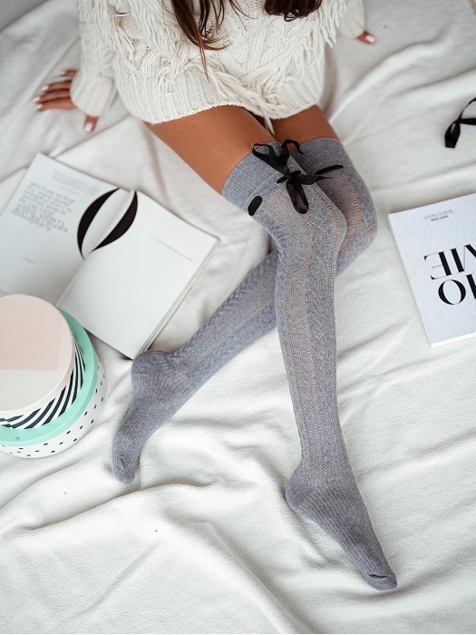 Zakolanówki ażurowe warkocz ze wstążką 0835.001