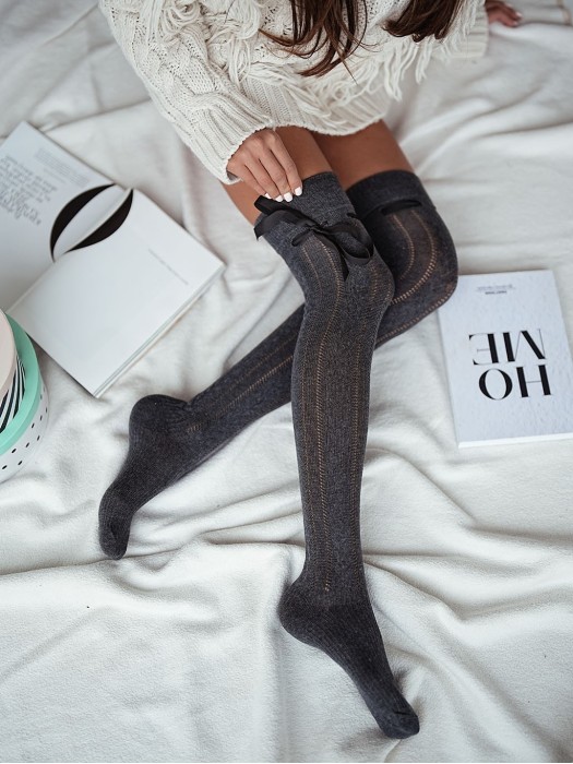 Openwork ribbon tied over-the-knee socks BRAID