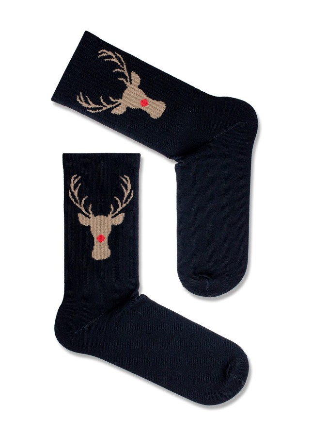 Men's Christmas Reindeer pattern socks RIBBED...