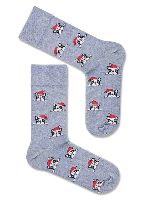 Men's Christmas 'Dogs in Santa Claus' hat' pattern socks 1290.014
