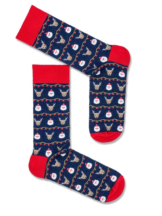 Men's Christmas Reindeers, Santa Clauses and Lights pattern socks 1290.016