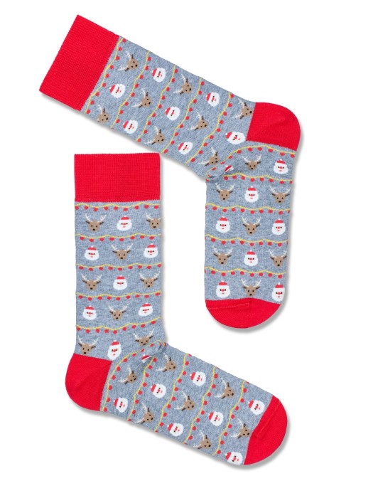 Skarpetki męskie świąteczne Renifery, Mikołaje i Lampki 1290.016
