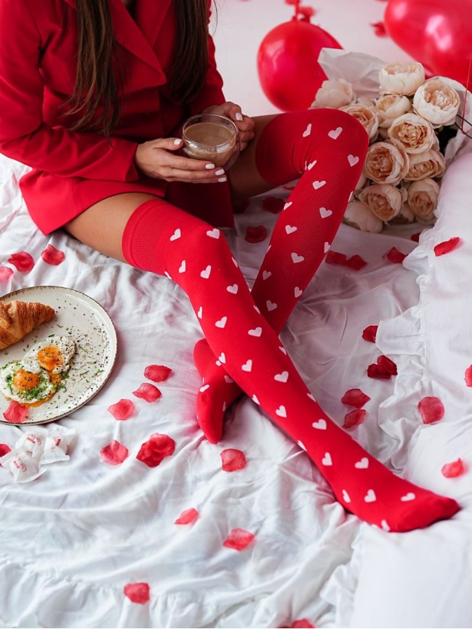 Cotton Hearts pattern over-the-knee socks
