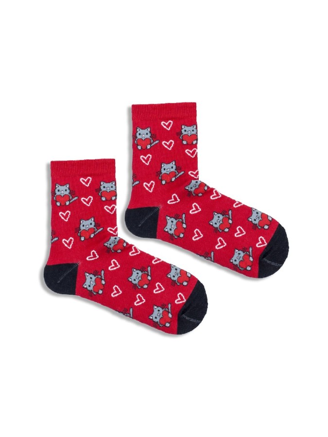 Kids' Cats with Hearts pattern socks  026.1184