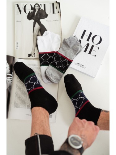 Men's Wide stripes CC pattern low ankle socks 002.1108