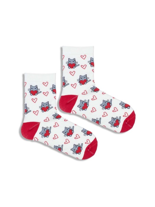 Kids' Cats with Hearts pattern socks  026.1184