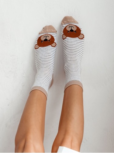 Women's Teddy Bear's big head with stripes pattern socks... 2