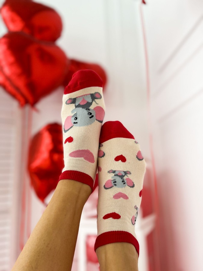 Women's Elephants & Hearts pattern socks 051.1146