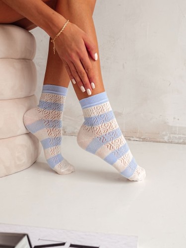 Women's openwork and striped socks 2