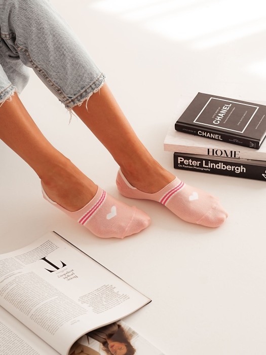 Cotton 'Heart under the stripes' pattern invisible socks 0576.019