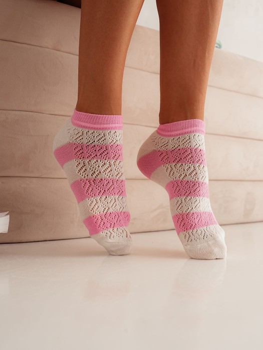 Women's openwork and striped low ankle socks 1504.003