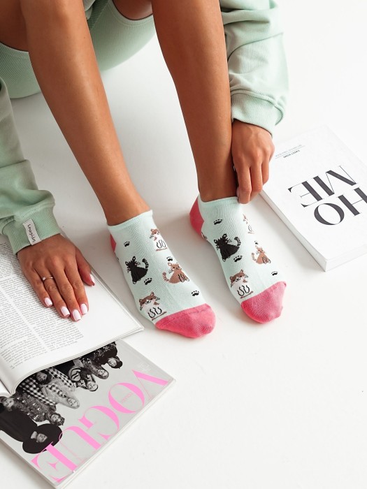Women's Cats pattern low ankle socks 1146.065