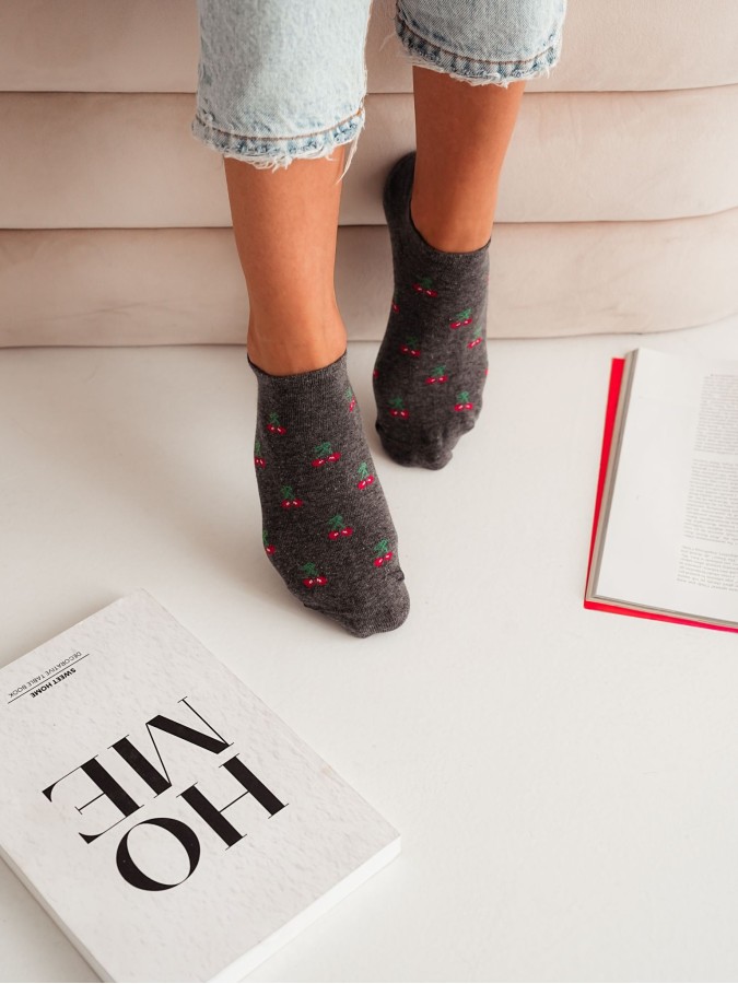 Women's Little Cherries pattern low ankle socks...