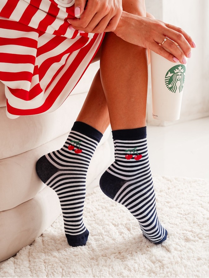 Women's Stripes with Cherries pattern socks...