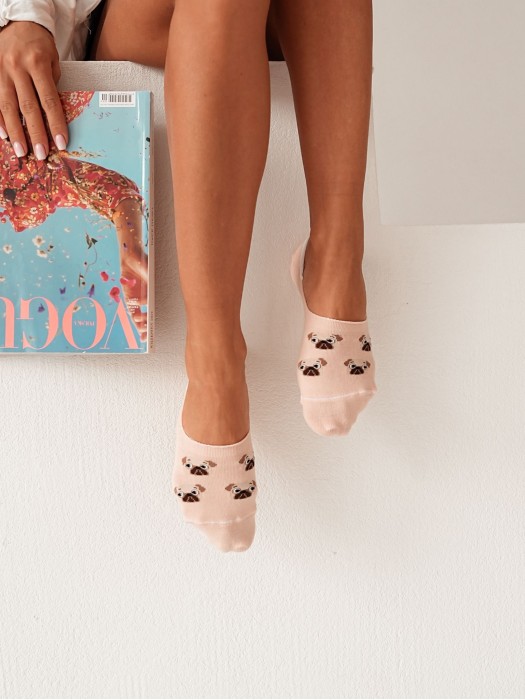 Cotton Pug Dogs pattern invisible socks 0576.021