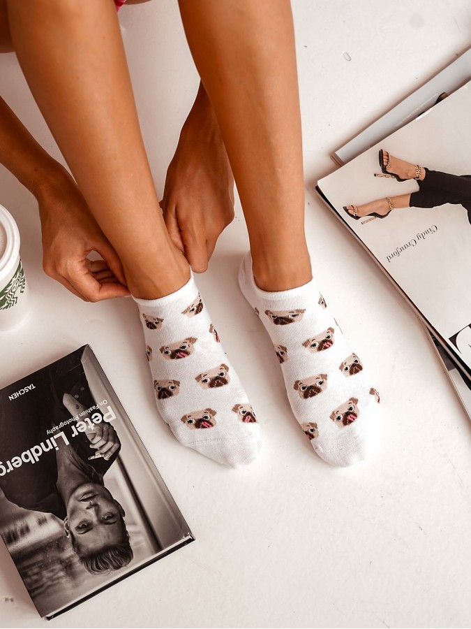 Women's Pug Dogs pattern low ankle socks 1146.069