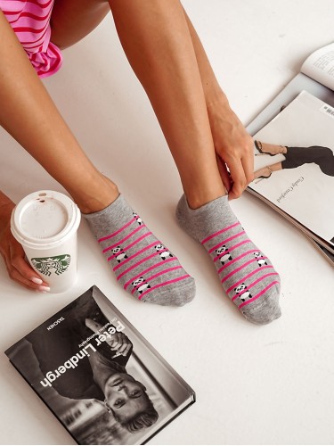 Women's Panda & Stripes pattern low ankle socks 1146.070