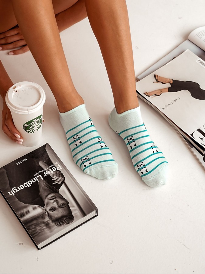 Women's Panda & Stripes pattern low ankle socks...