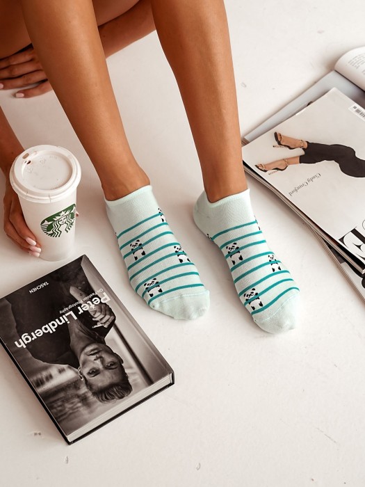 Women's Panda & Stripes pattern low ankle socks 1146.070