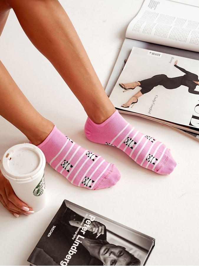 Women's Panda & Stripes pattern low ankle socks...
