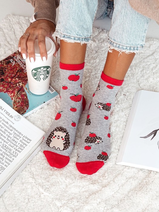 Women's Hedgehogs & Apples pattern socks 0200.122