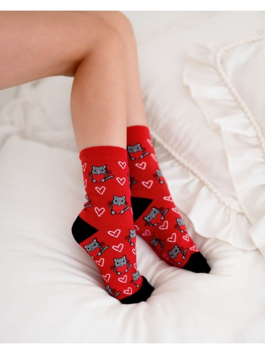 Kids' Cats with Hearts pattern socks  026.1184