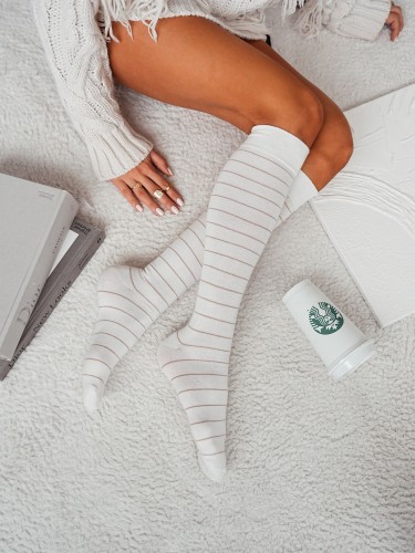 Women's Thin lurex stripes pattern knee socks 0248.013