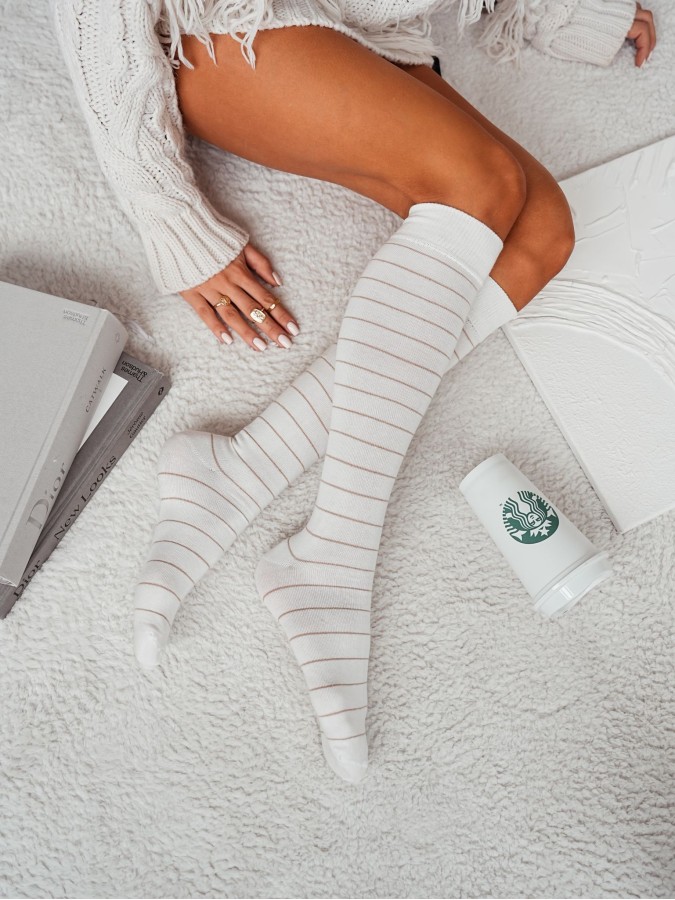 Women's Thin lurex stripes pattern knee socks...