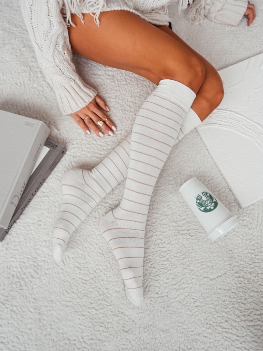 Women's Thin lurex stripes pattern knee socks 0248.013