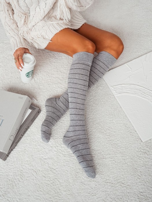 Women's Thin lurex stripes pattern knee socks 0248.013