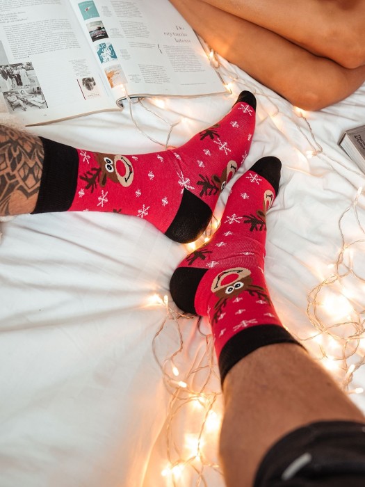Men's Christmas Reindeer heads & Snowflakes pattern socks 1290.019