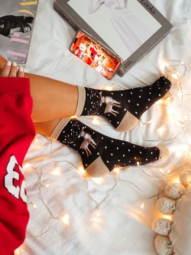 Women's Christmas Big Reindeer & Dots pattern socks 1283.021 2