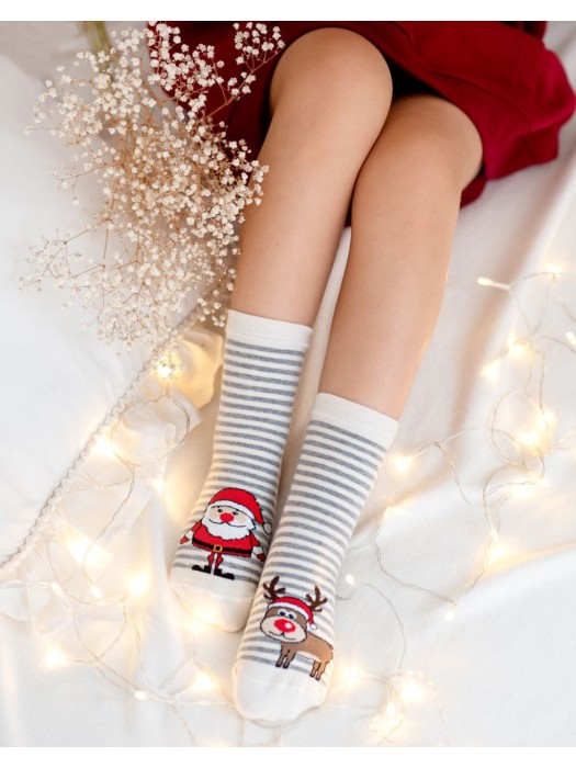 Kids' Christmas Reindeer & Santa Claus pattern socks 1306.007