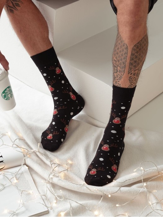 Men's Christmas Red-nosed Reindeer pattern socks 1290.021