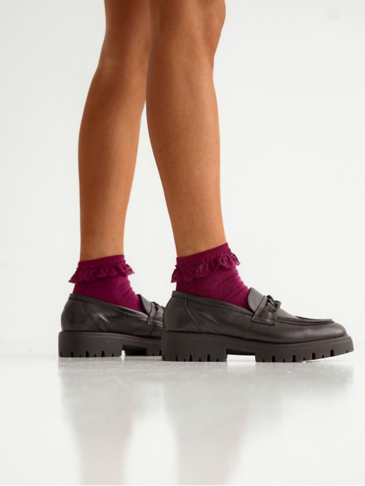 Women's cotton lace trim socks 0897