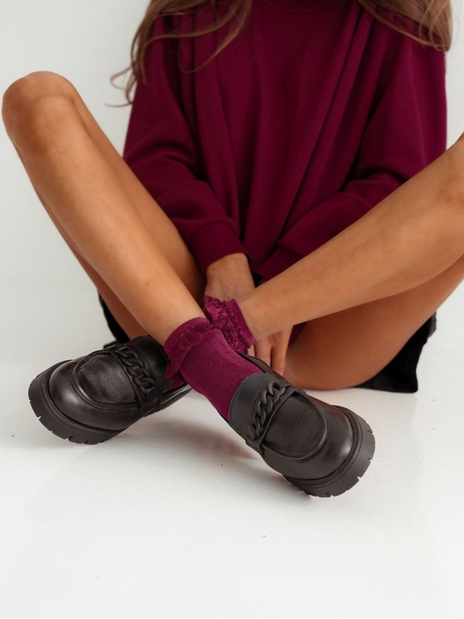 Women's cotton lace trim socks 0897