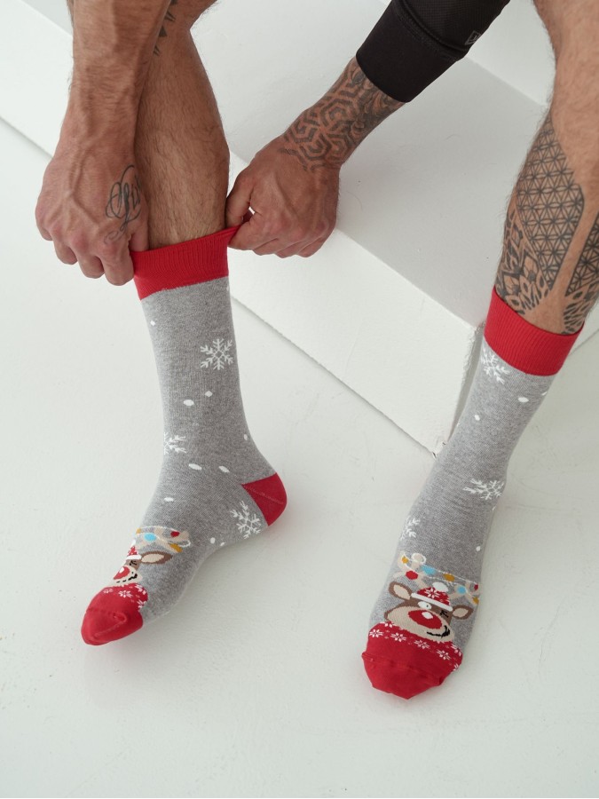 Men's Christmas Winking Reindeer pattern socks...
