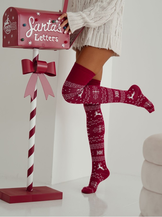 Cotton Norwegian pattern over-the-knee socks...