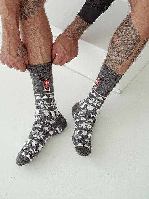 Men's Christmas Norwegian Reindeer pattern socks 1290.022
