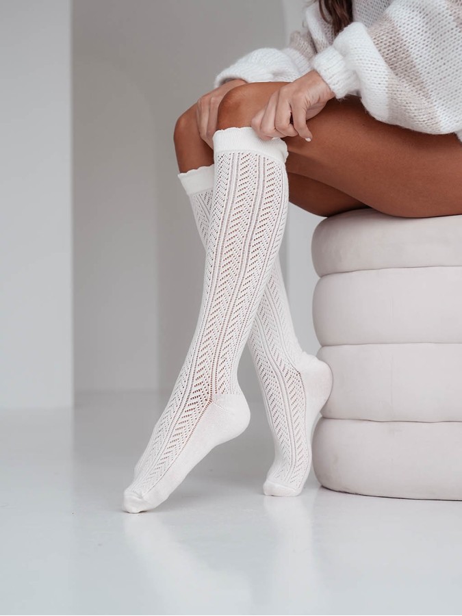 Women's Openwork herringbone pattern knee socks...