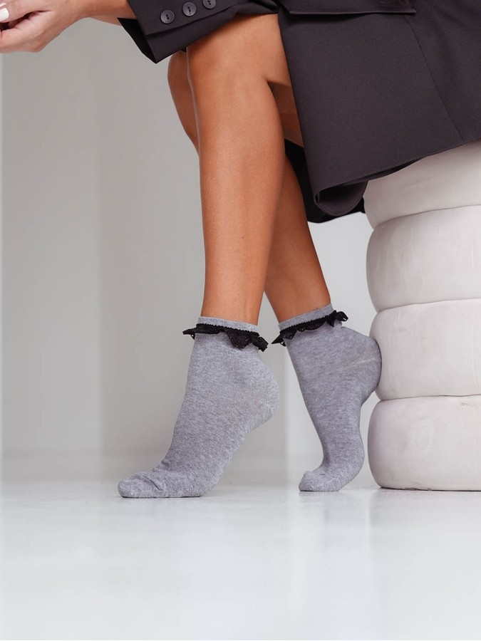 Women's cotton lace trim socks 0897