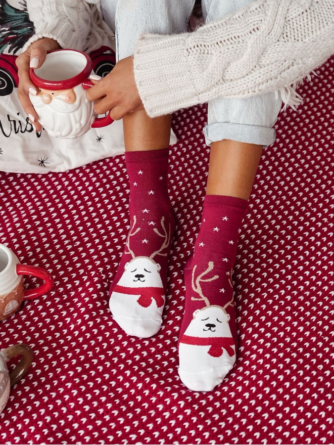 Women's Christmas Sleeping Bear pattern socks...